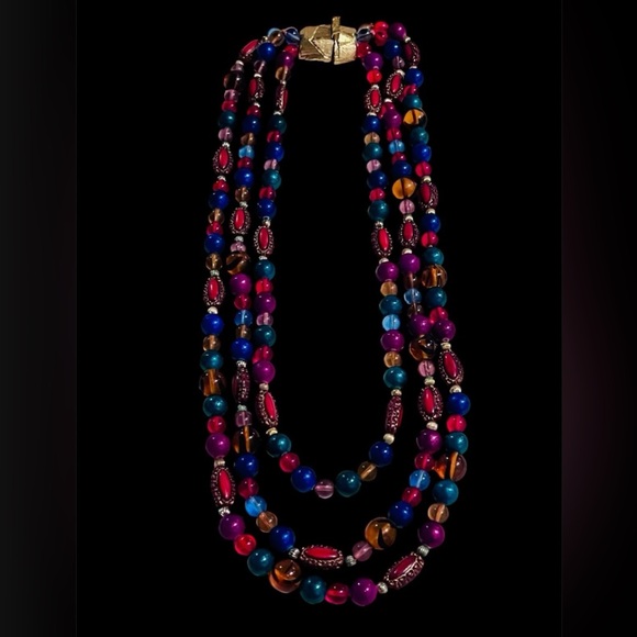 Beaded Belt Carolyn Tanner Designs Multicolored Twist + 3 strand Beaded Necklace